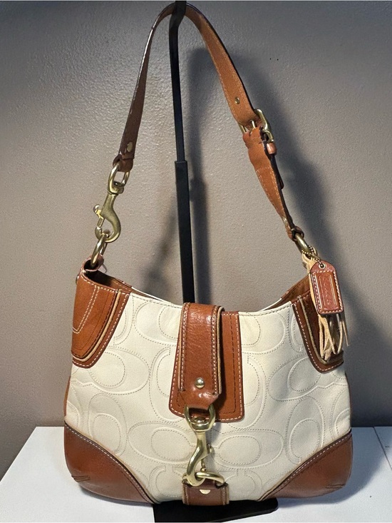 Coach Handbags - Coach Y2K Hamptons Hobo Embossed Signature Shoulder Bag Rare Brown White